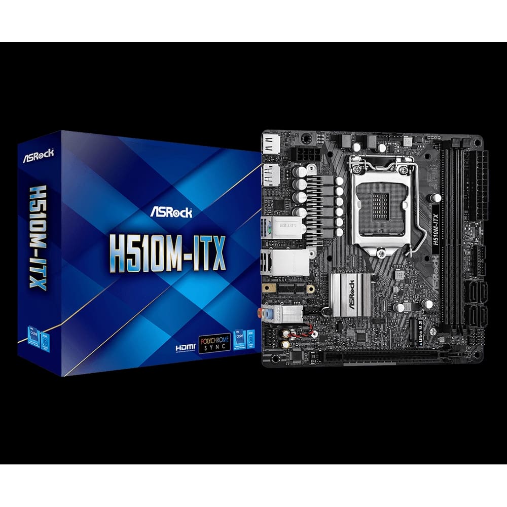 Placa Mae ASROCK Mini ITX H510M-ITX LGA1200 2XDDR4 (64GB),PCIE X16,4X SATA,M.2 SATA e NVME