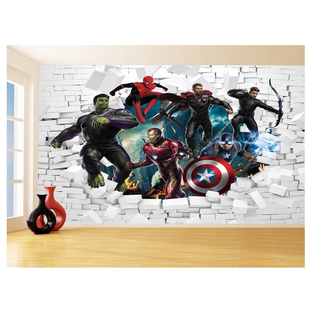 Papel De Parede 3D Vingadores Entrando Quarto 3,5M Nhma115