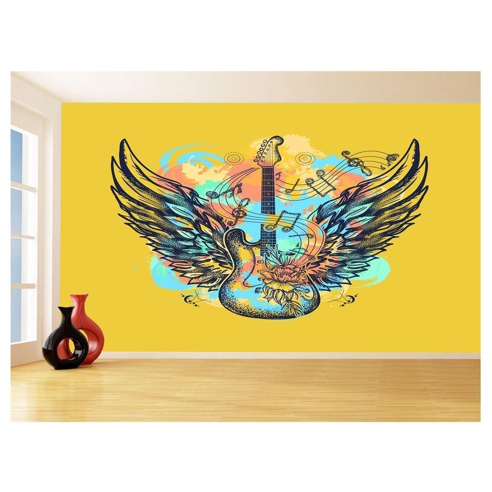 Papel De Parede 3D Arte Guitarra Asas Colorido 3,5M Tra75