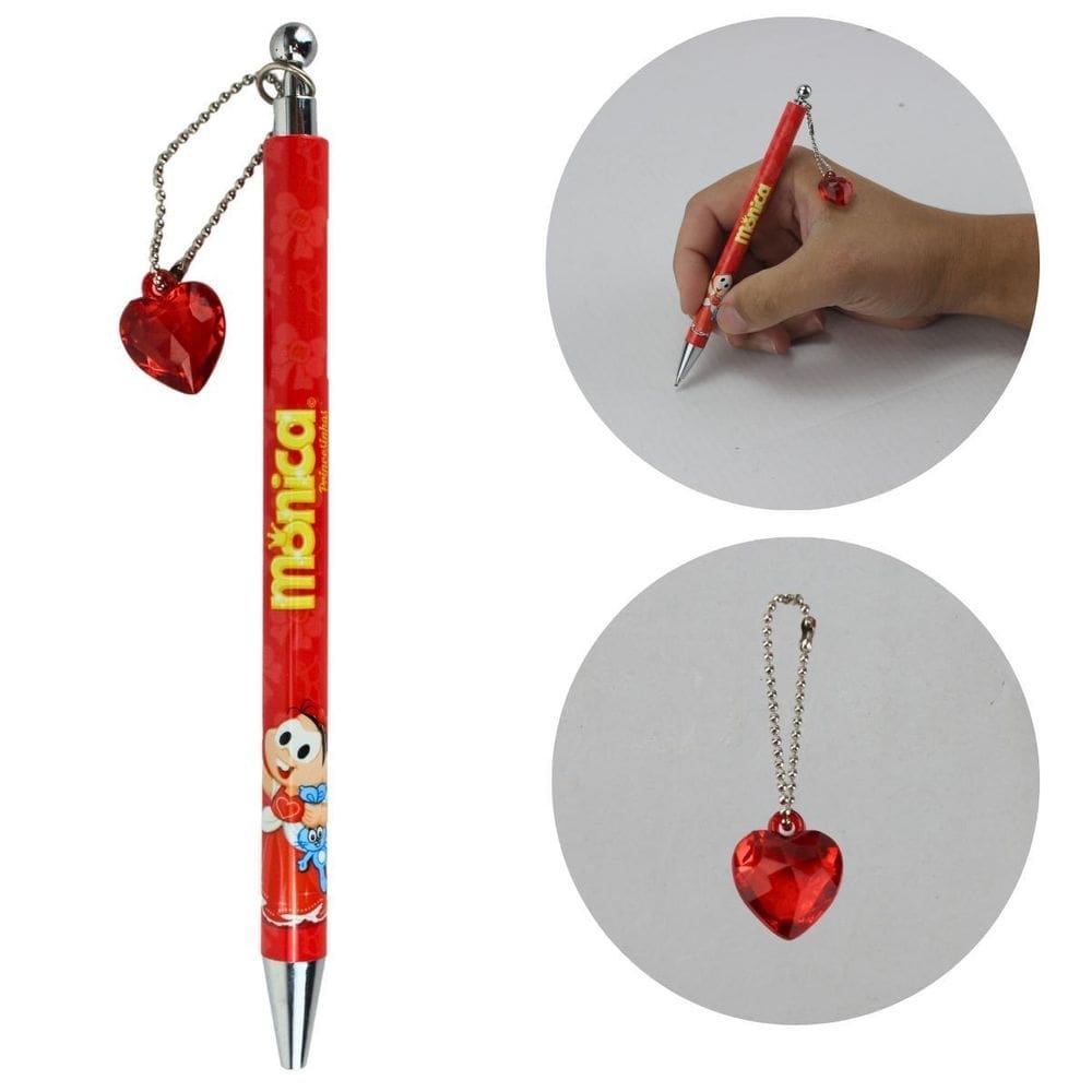 Caneta com pingente turma da mônica princesinhas tinta azul