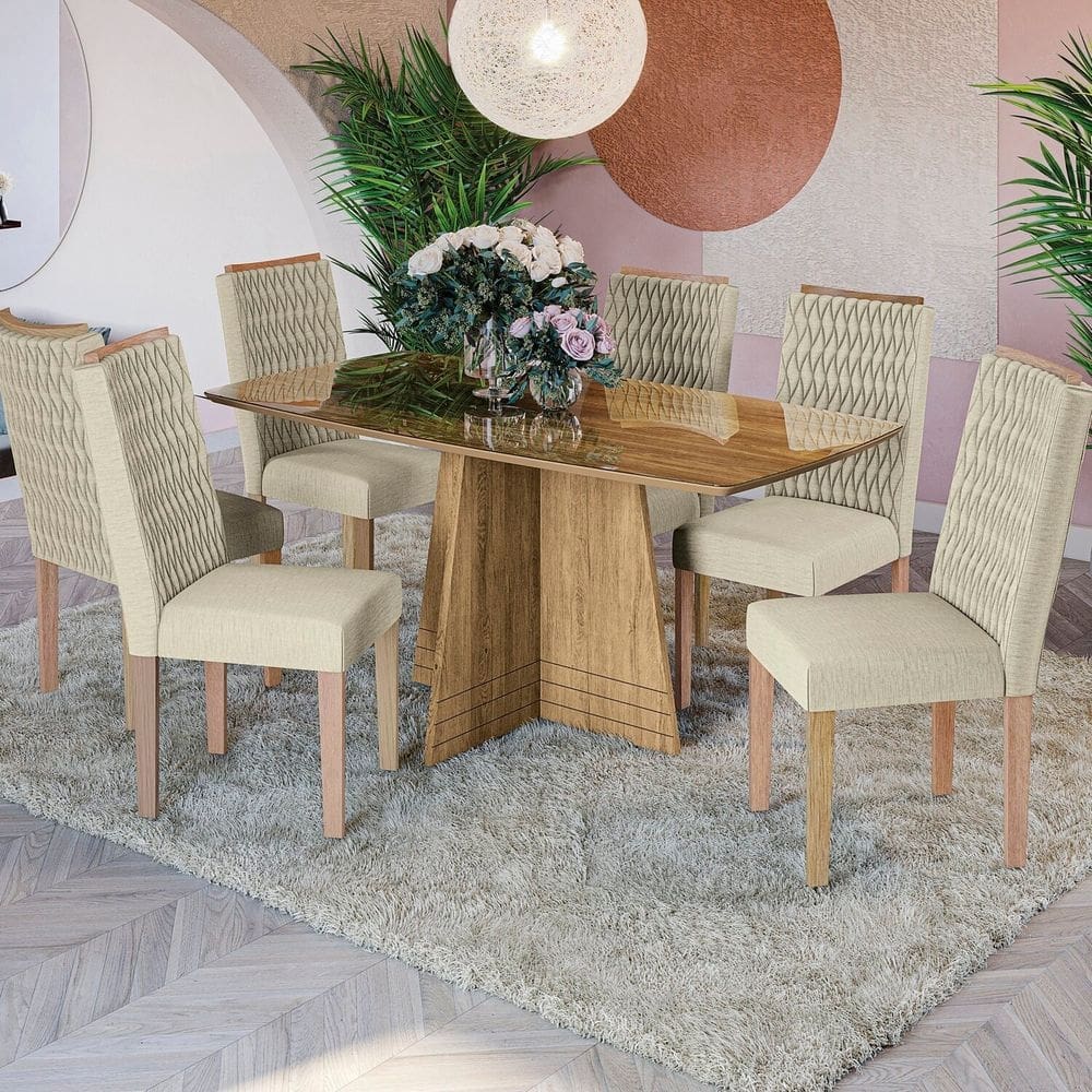 Conjunto 2 Cadeiras para Sala de Jantar CAD157 Freijo/Bronze/Bege