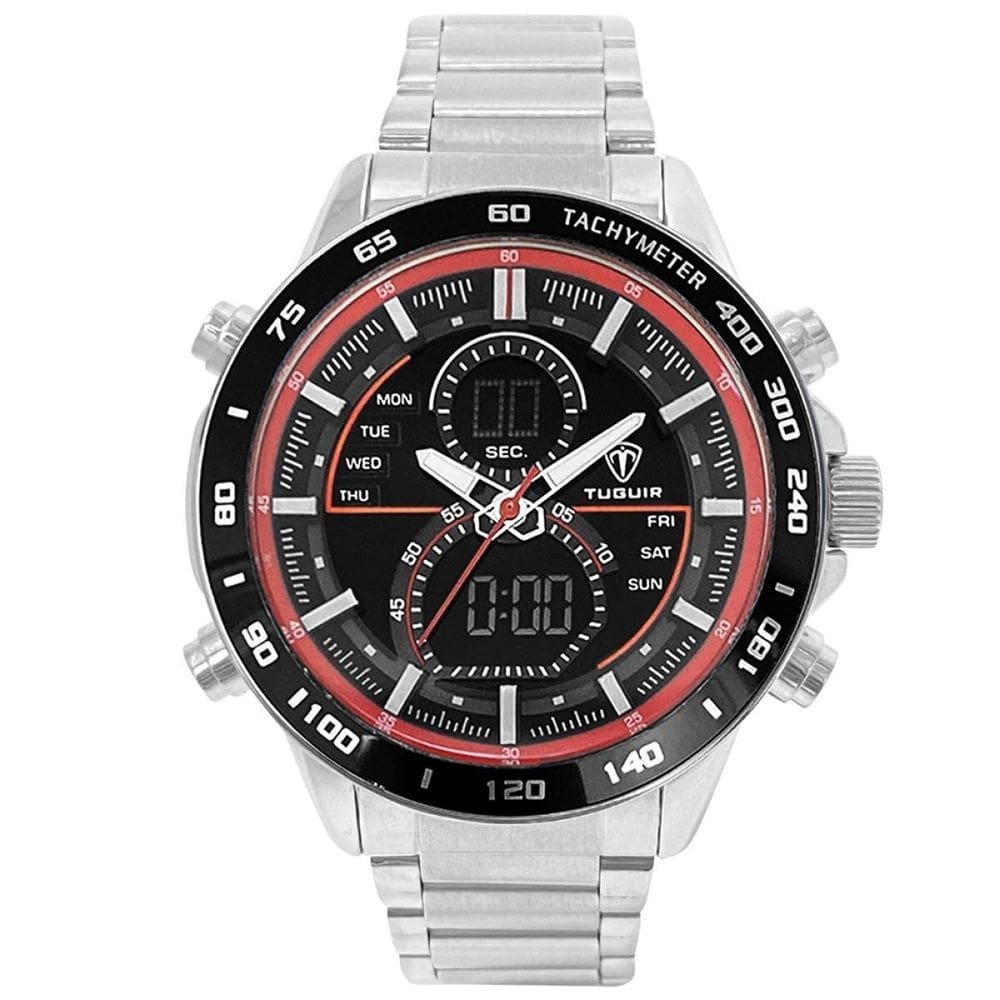 Relógio masculino tuguir anadigi tg1156 prata e vermelho