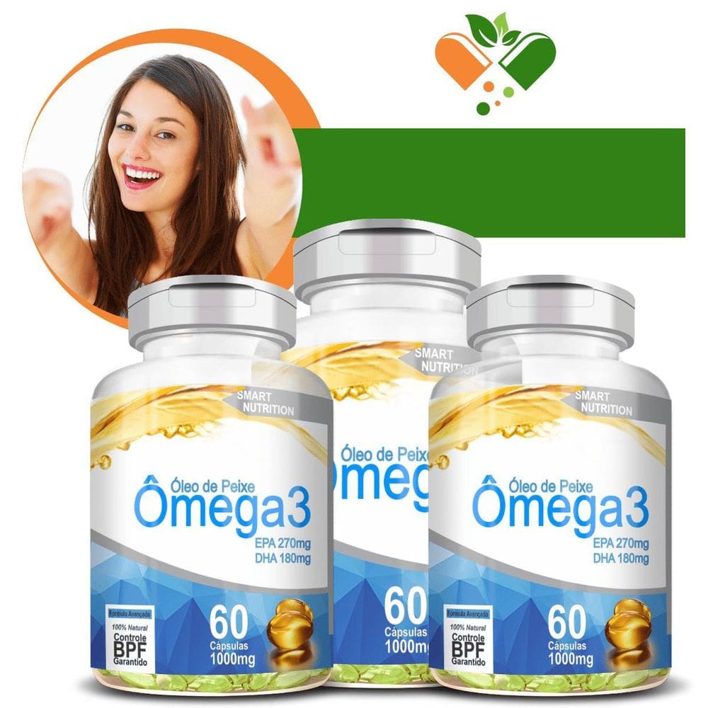 Kit com 3 ômega 3 1000mg 60 cápsulas