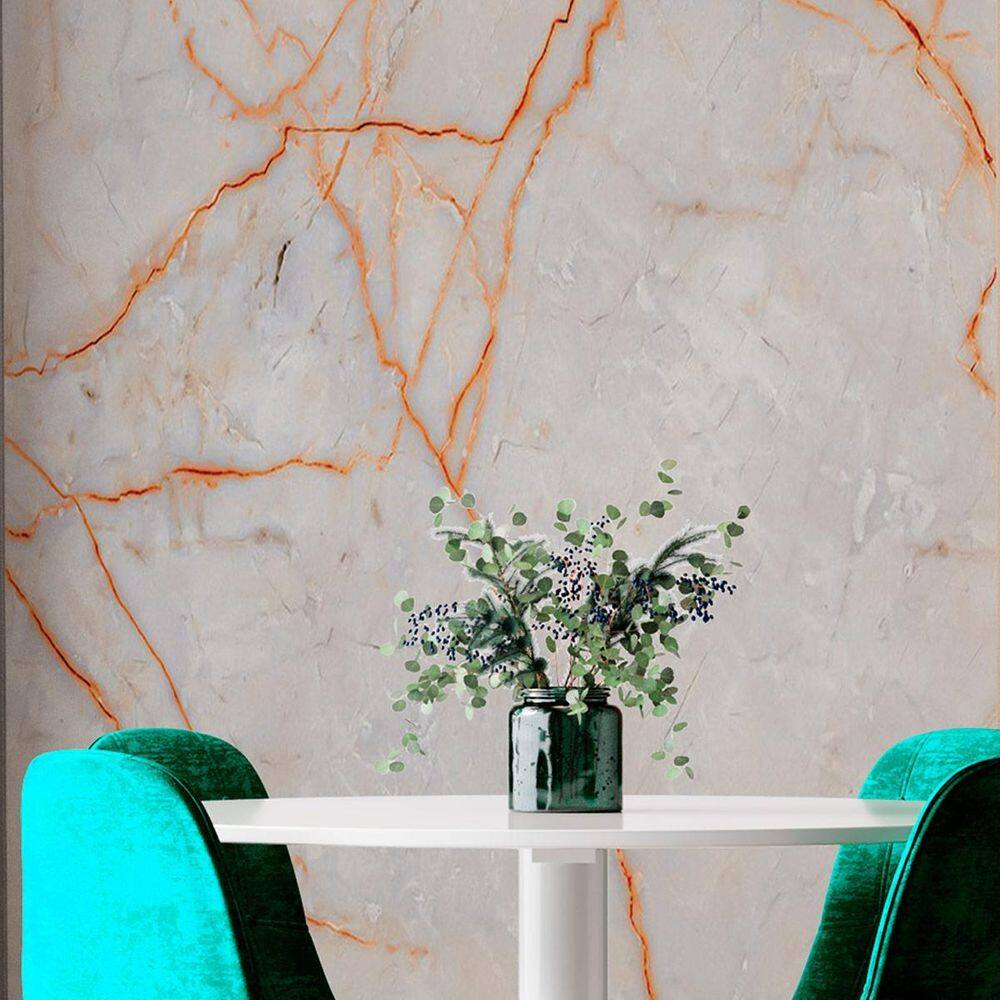 Papel de parede painel 3d mármore carrara fio laranja 2m