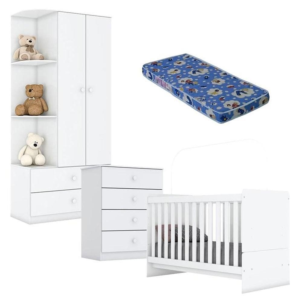 Quarto de Bebê Labirinto Branco Brilho com Colchão Ortobom - Henn