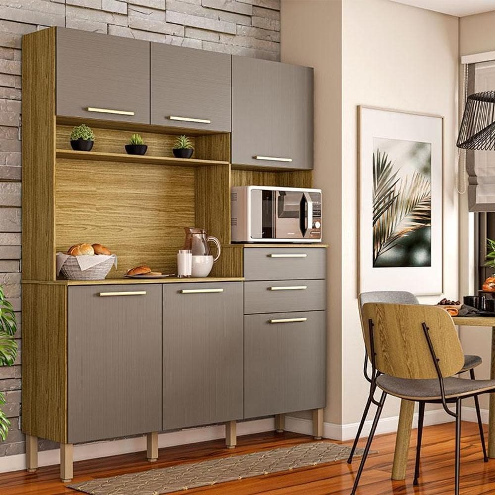 Cozinha Ambiente Montesa 6 Portas e 2 Gavetas Freijó Gris - Kits Paraná