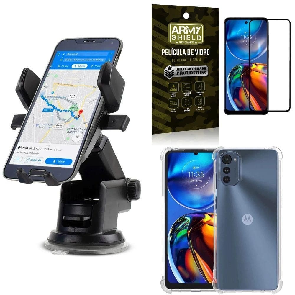 Kit capa moto e32 + suporte veicular ventosa auto + película