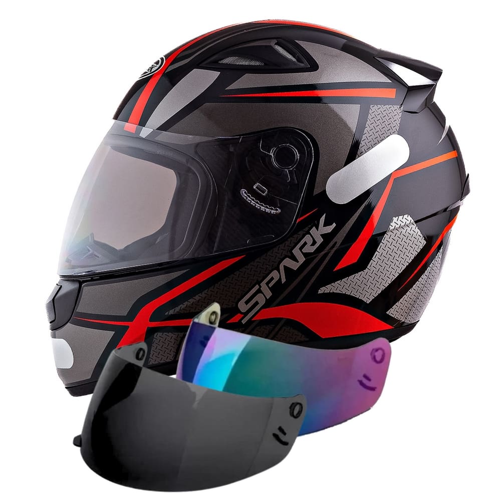 Capacete Masculino Ebf Spider Vermelho Mais Viseira Fumê e Camaleão