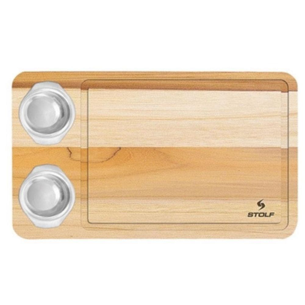 Prancha Para Churrasco Teca 48X30Cm Com 2 Potes Inox - Stolf
