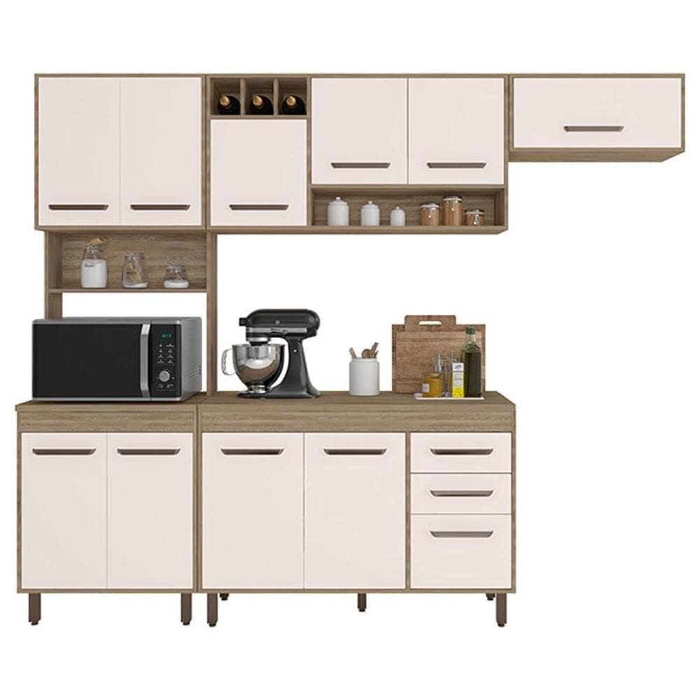 Cozinha 4 Peças Barcelona com Balcão de Cozinha Carvalho OAK Off White - Poliman
