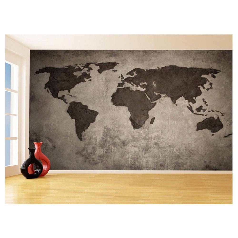 Papel De Parede 3D Mapa Mundi Concreto Cimento 3,5M Nmu83