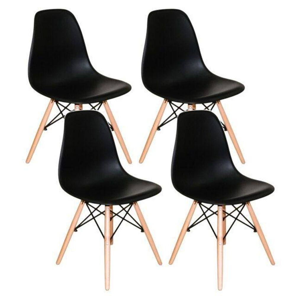 Kit com 4 cadeiras charles eames dsw preta - base madeira