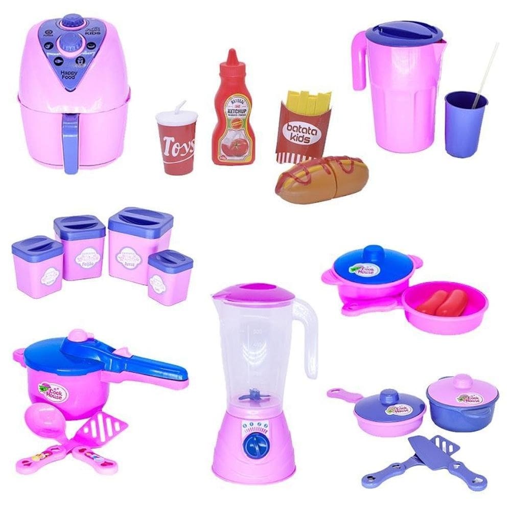 Kit brinquedo cozinha infantil comidinhas air fryer 23 peças
