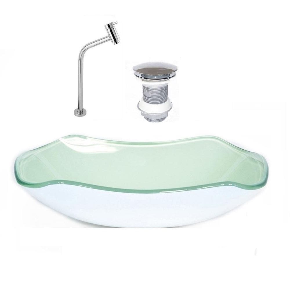 Cuba de vidro abaulada 45cm branca + valvula + torneira
