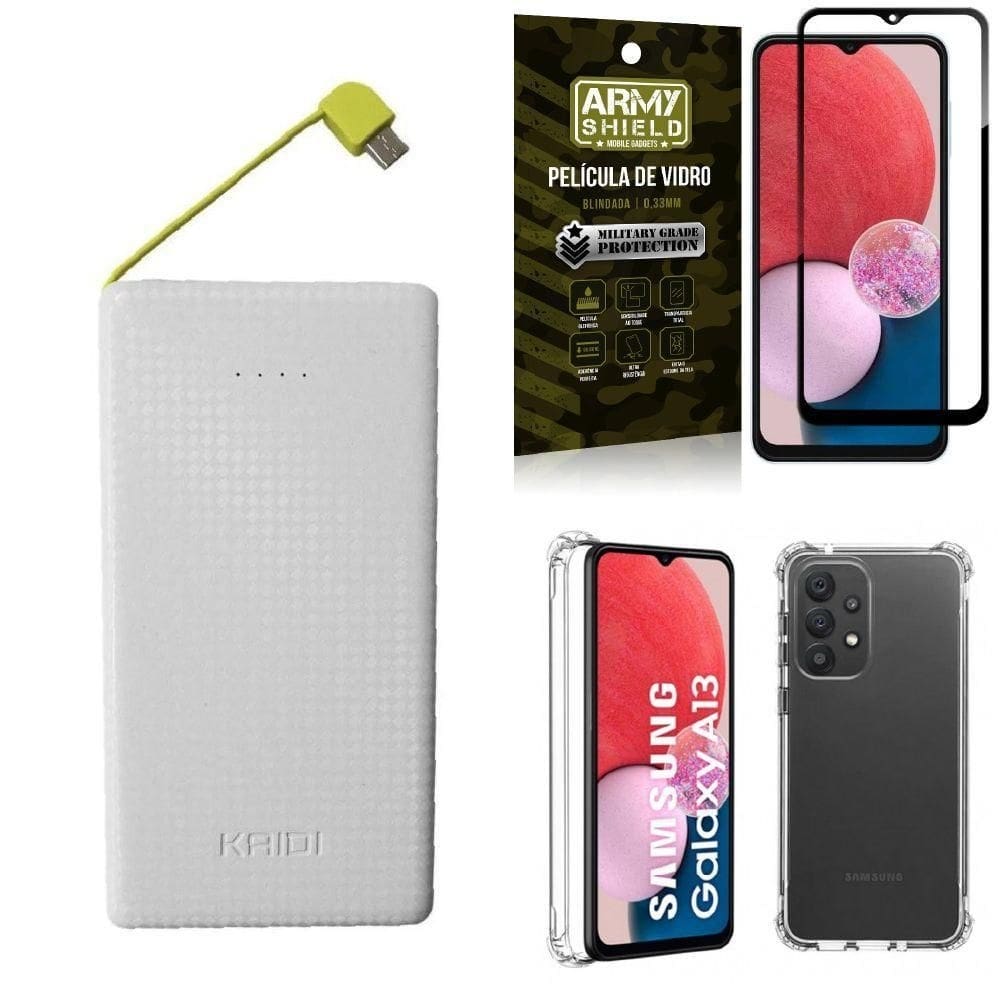 Kit capa samsung a13 4g + carregador portátil 10k + película
