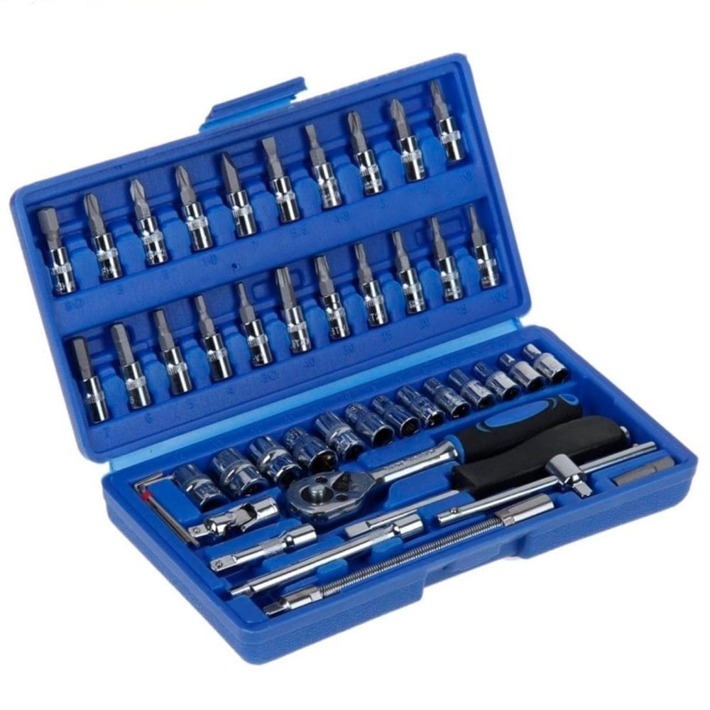 Kit chaves soquete catraca reversível 46 pçs maleta mecânico