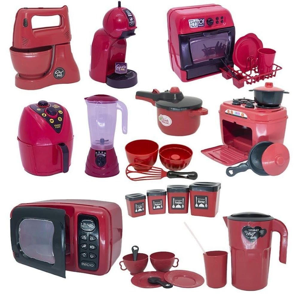 Kit chefe cozinha louça air fryer brinquedo xícara 32pç