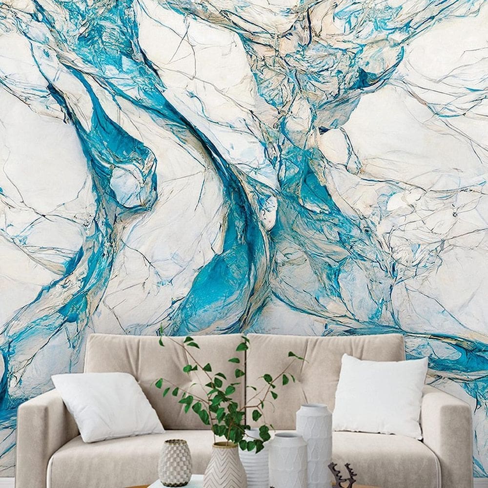 Papel de parede painel 3d mármore branco azul vinílico 3m