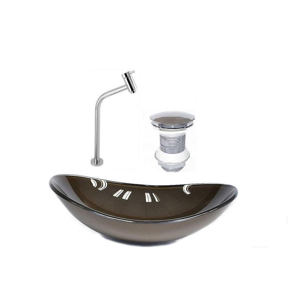 Cuba de vidro oval 55cm marrom + valvula click + torneira