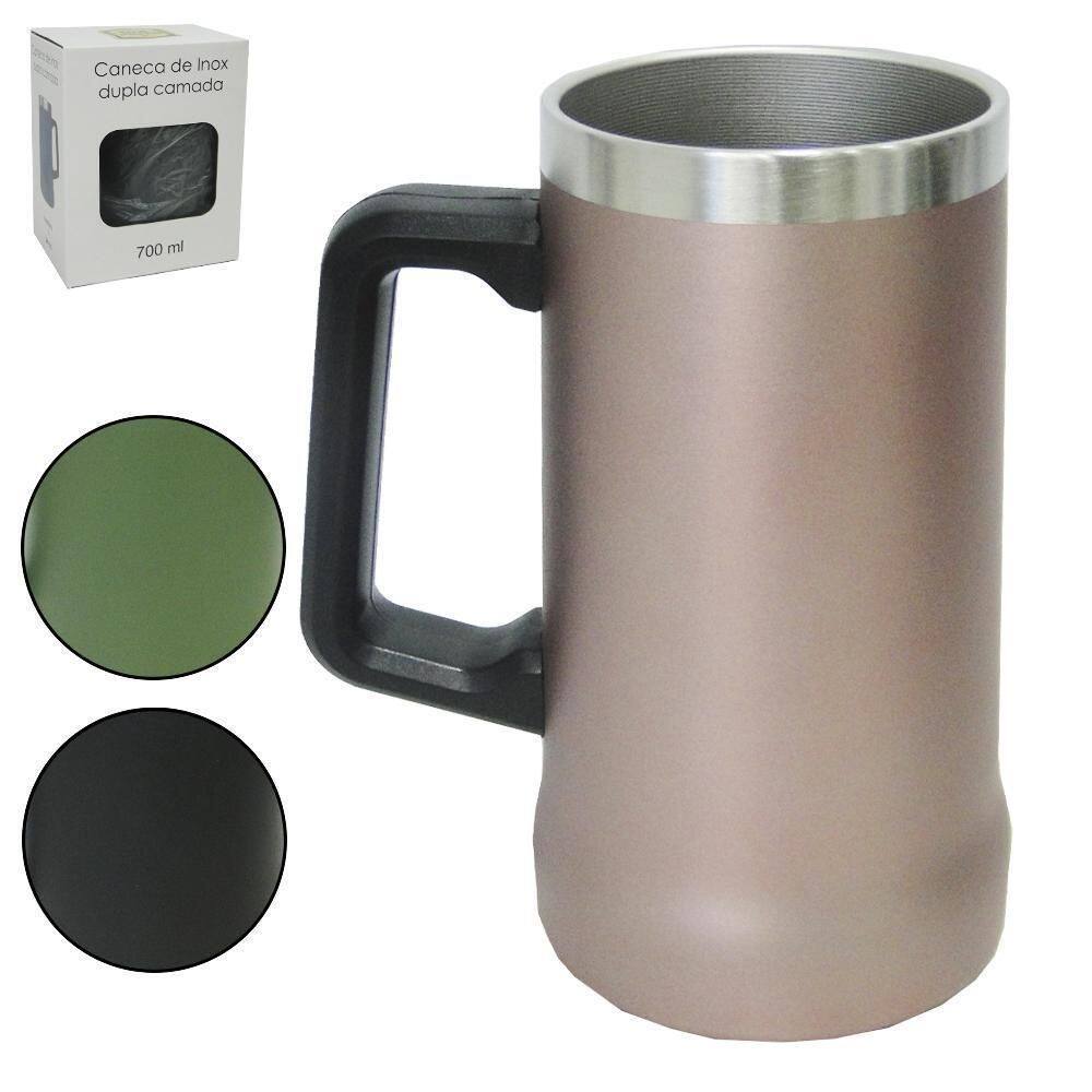Caneca termica inox cerveja parede dupla colors 700ml caixa