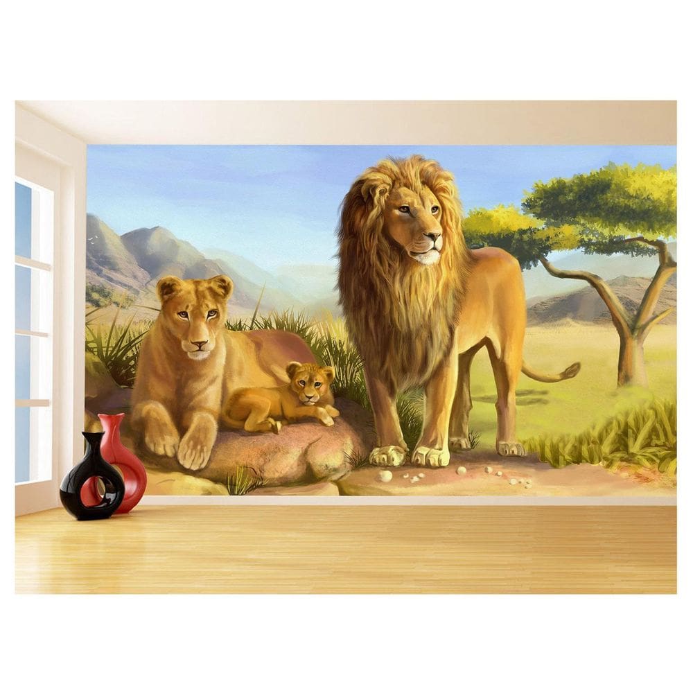 Papel De Parede Animais Leão Família Filhotes 3,5M Anm526