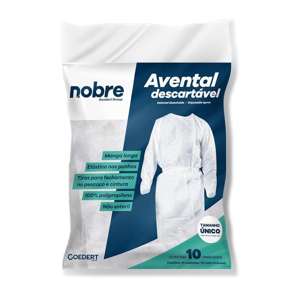 Avental descartável manga longa 25g - tnt 10 unidades nobre