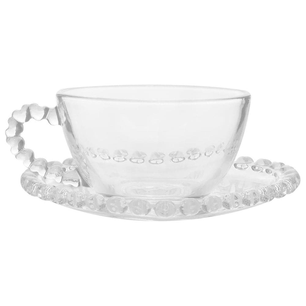 Kit 2 xícaras com pires de cristal café chá coração 170ml