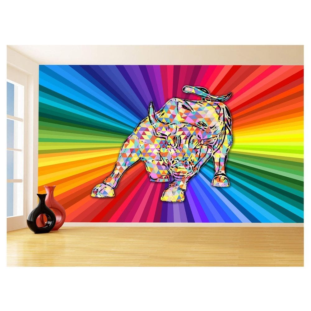 Papel De Parede 3D Animais Pop Art Touro Bull 3,5M Pxa187