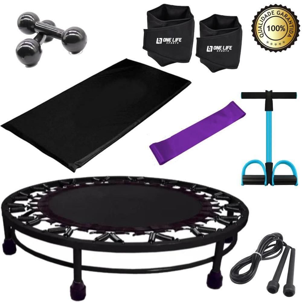 Kit mini jump +caneleira+peso+colchonete+band+extensor+corda