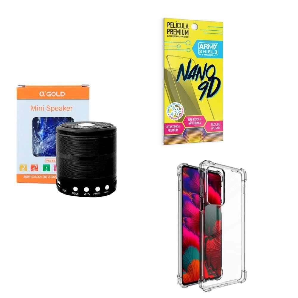 Kit caixa de som + capinha motorola edge20 + película 9d