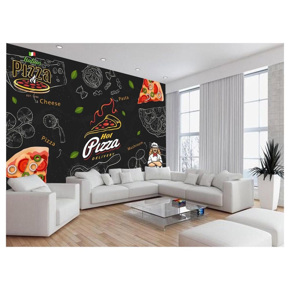Papel De Parede Estilo Lousa Pizza Ingrediente 3,5M Lcb13