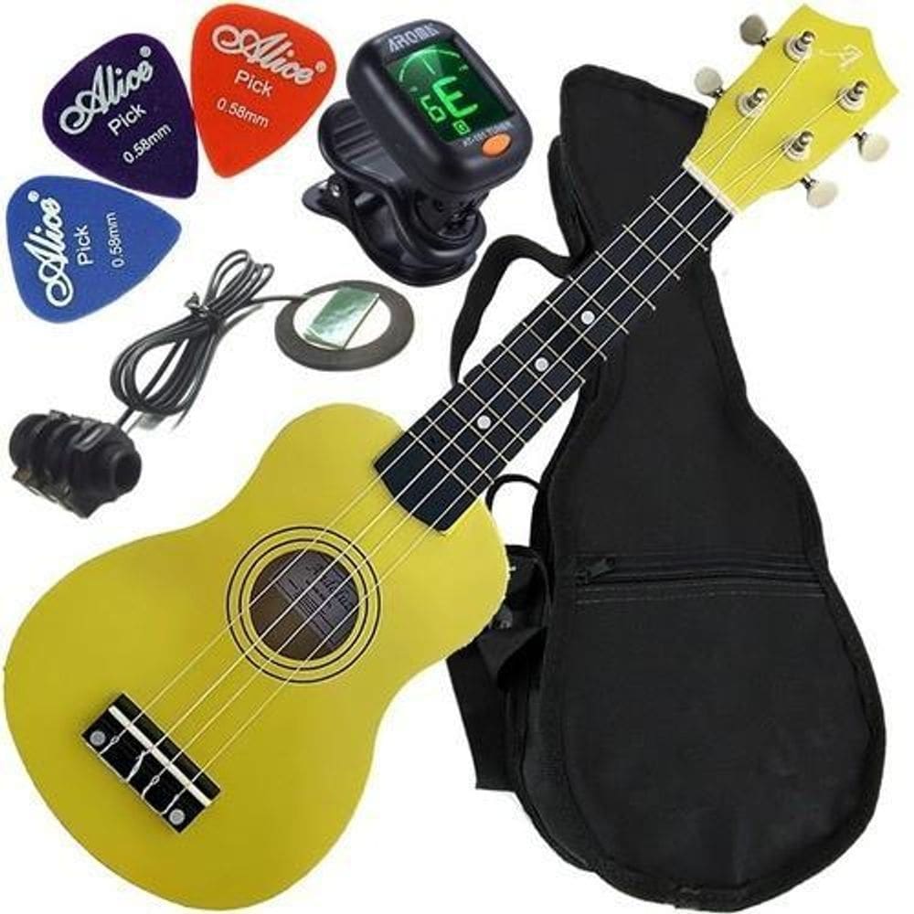 Kit ukulele andaluz amarelo eletroacústico soprano uks-01 yl
