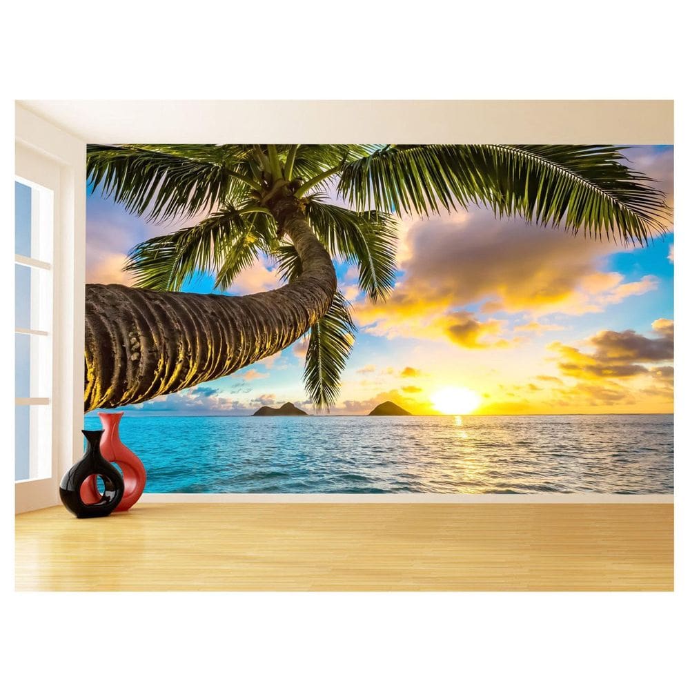 Papel De Parede Praia Mar Coqueiro Por Do Sol 3,5M Npr312