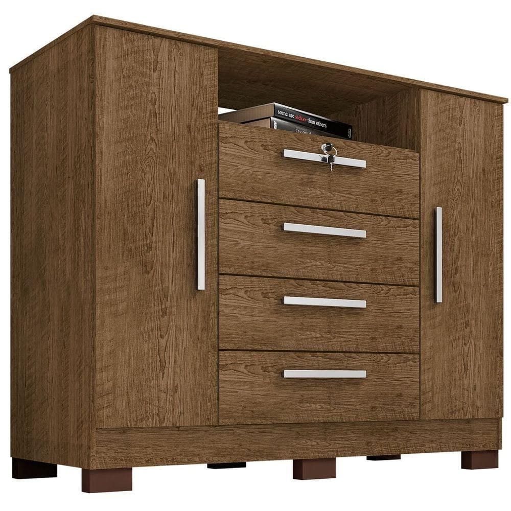 Cômoda Rack Madri 2 Portas 4 Gavetas - Casa Chick Malbec