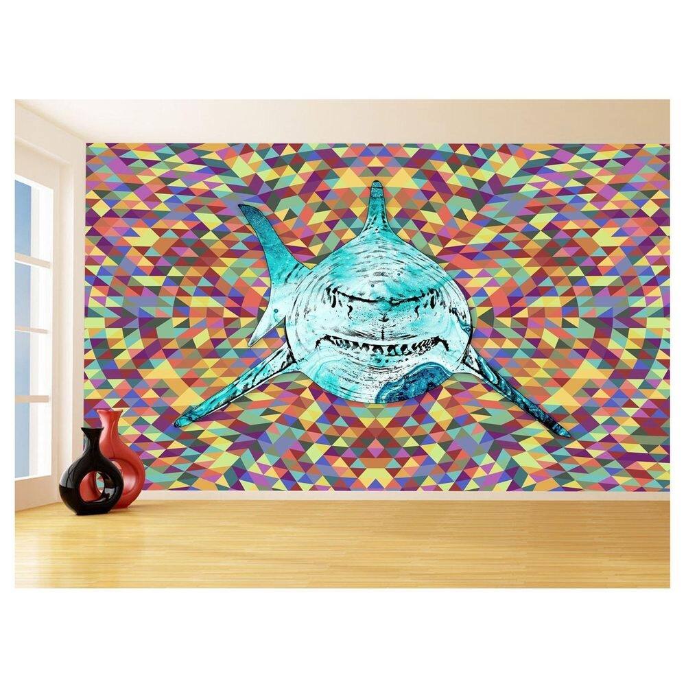 Papel De Parede Animais Pop Art Tubarão Cores 3,5M Pxa535