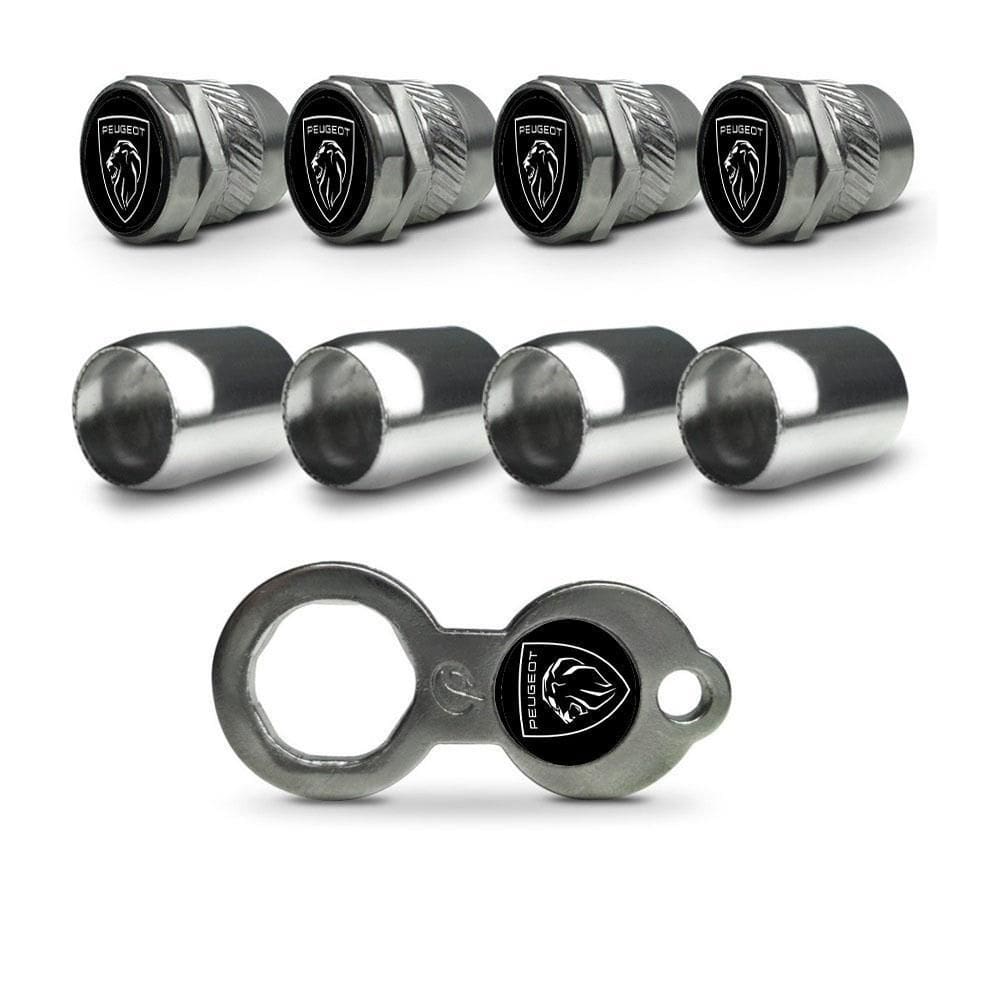 Kit tampa bico valvula pneu roda inox antifurto peugeot novo