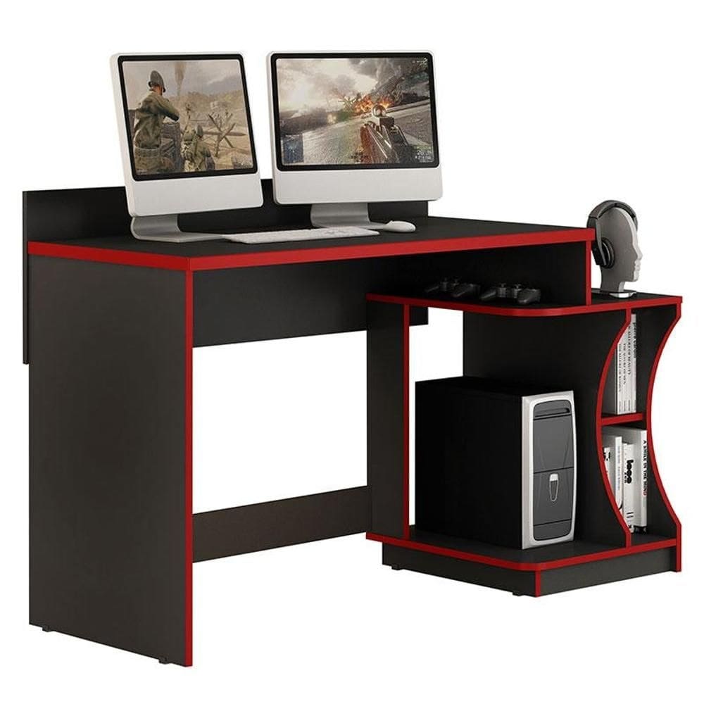 Mesa para Computador Gamer Preto Vermelho - Valdemóveis