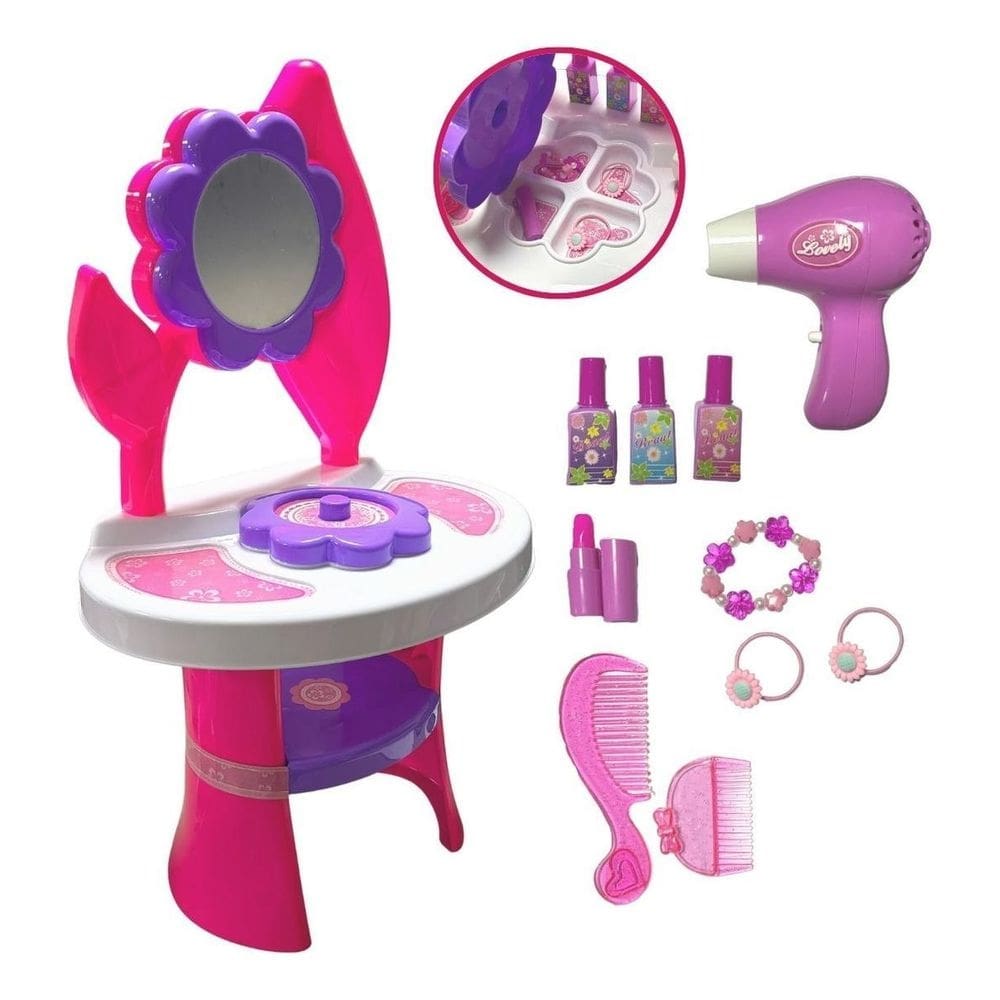Penteadeira Infantil Grande Com Espelho E Acessórios Bw246