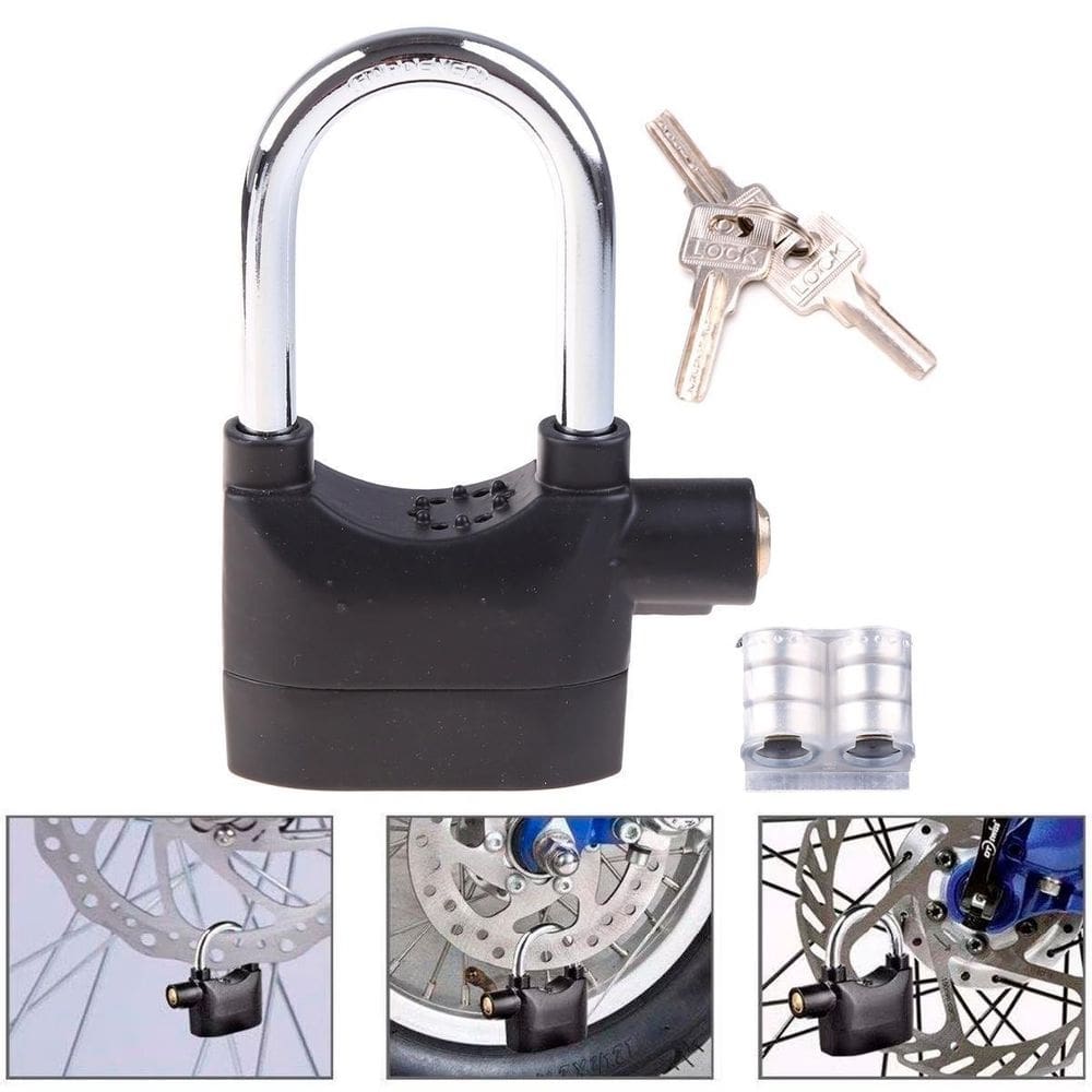 Cadeado alarme sonoro sirene antifurto + 3 chaves a laser