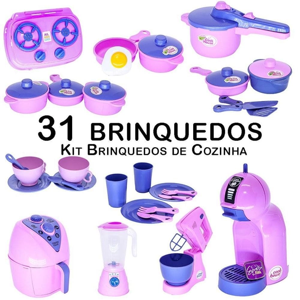 Cozinha infantil eletro jogo de panela xícara prato 31 peças