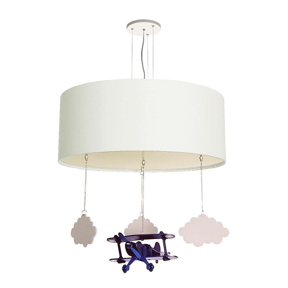 Luminária de Teto Pendente Infantil Avião 40cm Branco 6209