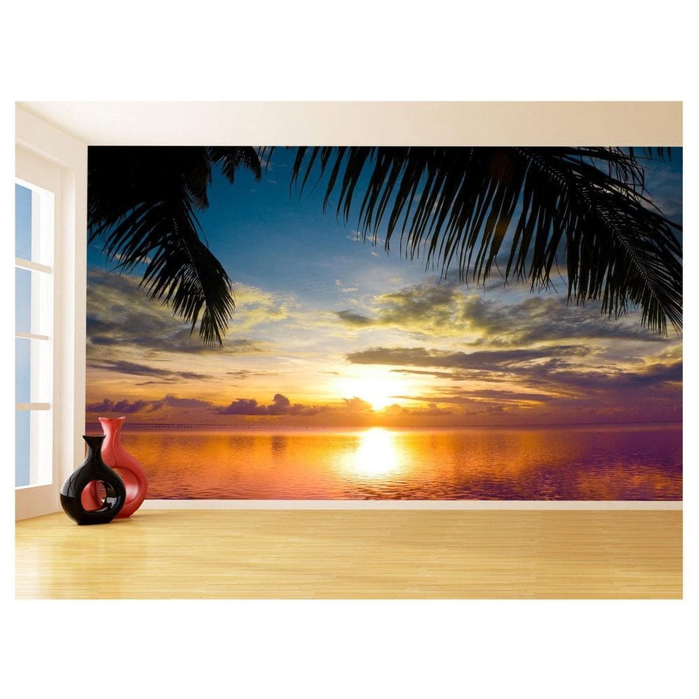 Papel De Parede Praia Mar Coqueiro Por Do Sol 3,5M Npr307