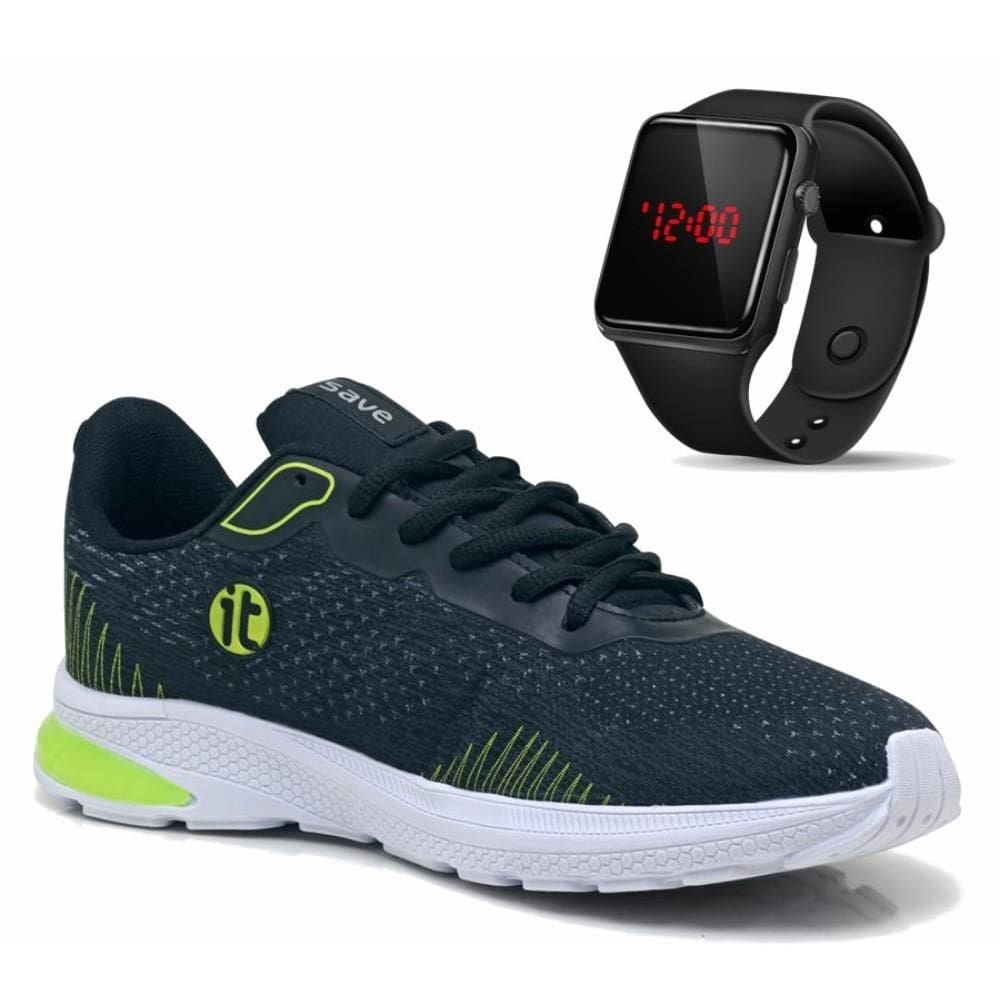 Tênis Caminhada Masculino Academia + Relógio Digital LED