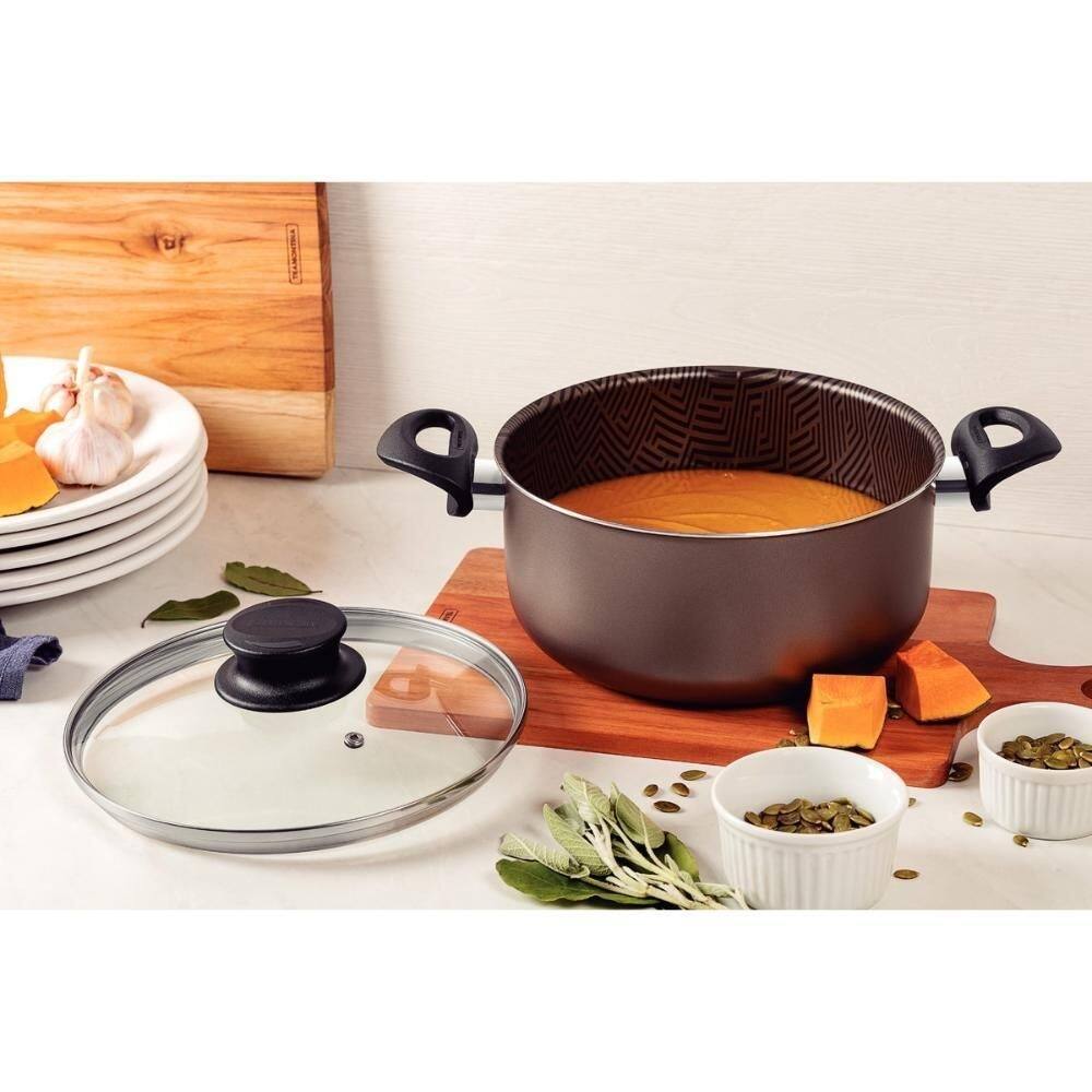 Caçarola tramontina antiaderente paris 24cm tampa vidro 4,9l
