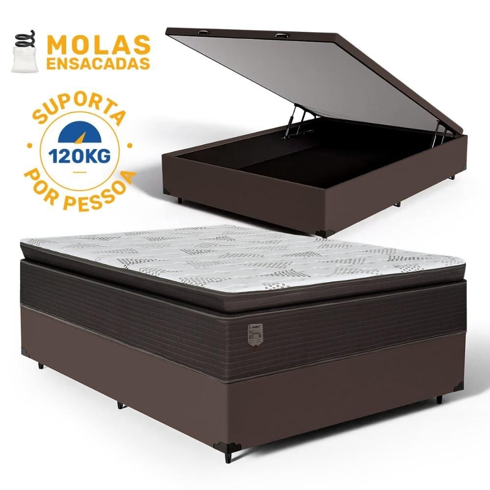 Cama Box Báu com Colchão Ravena Molas Ensacadas Com Pillow Top Casal 138cm