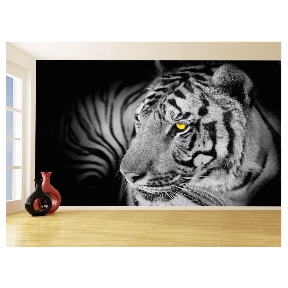Papel De Parede 3D Animais Tigre Preto E Branco 3,5M Anm559