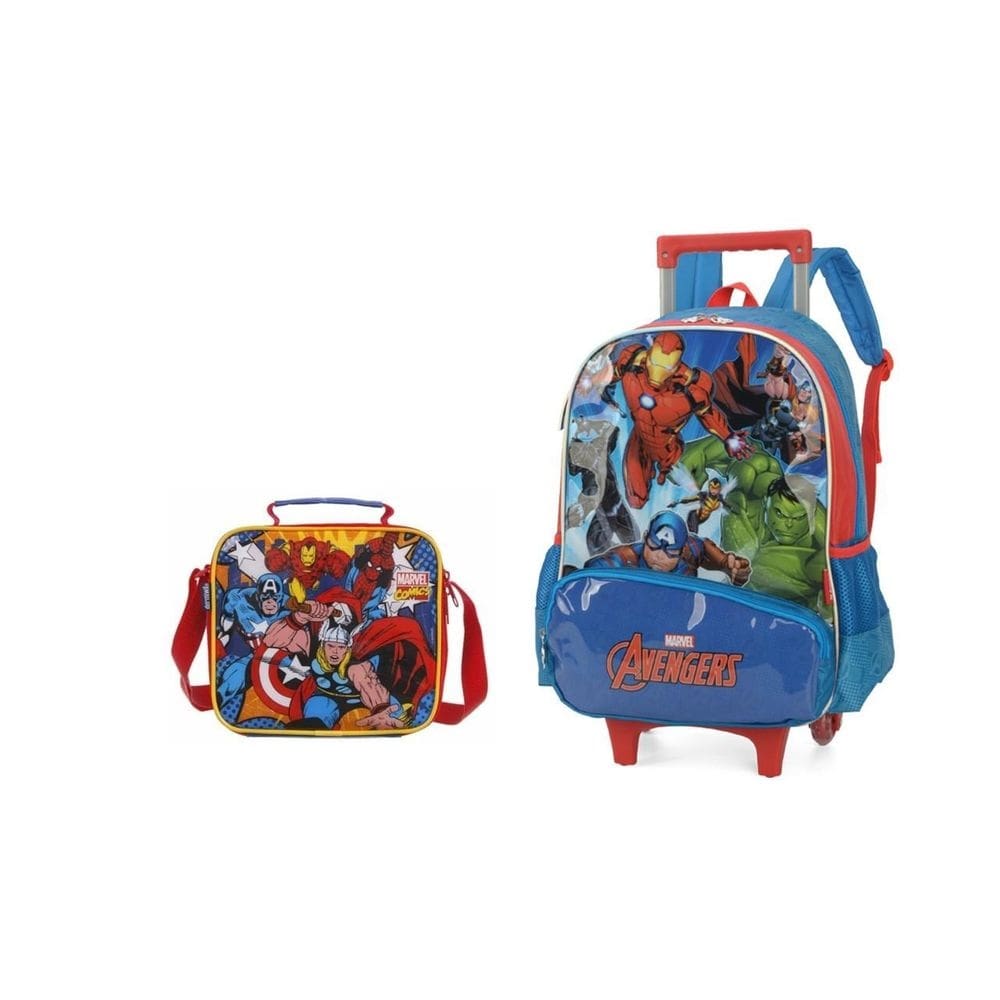 Kit capitão américa mochila rodinha e costas + lancheira