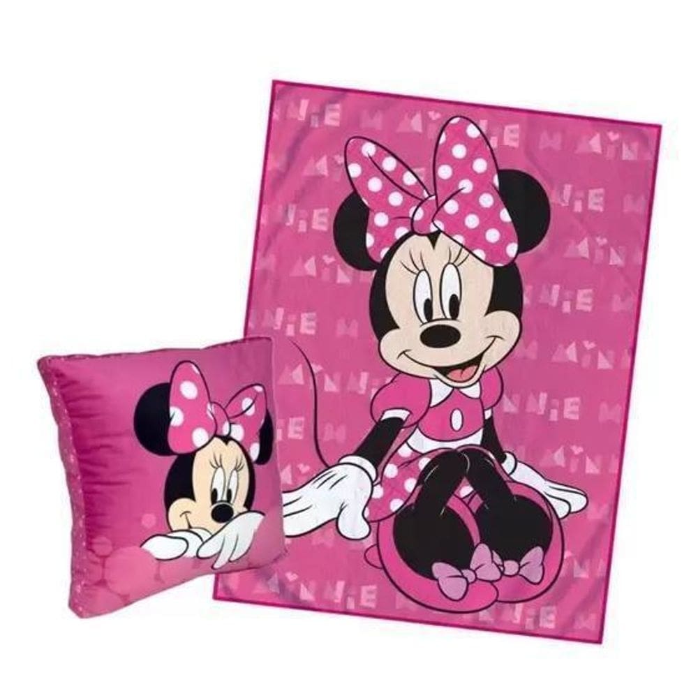 Kit Manta Com Almofadas Minnie Disney Para Criança