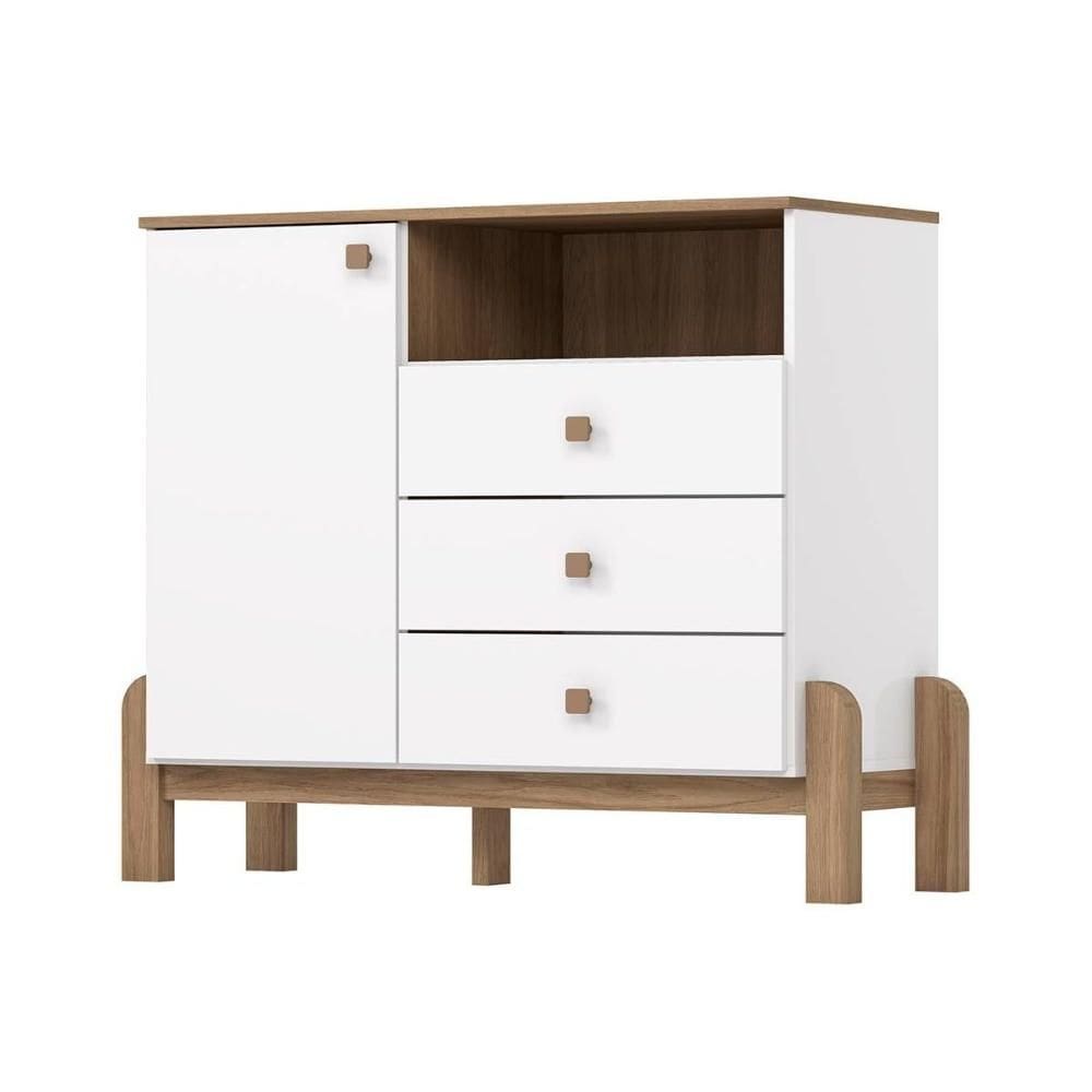 Cômoda Infantil Ternura c/ 1 Porta e 3 Gavetas Branco/Jequitiba - Henn
