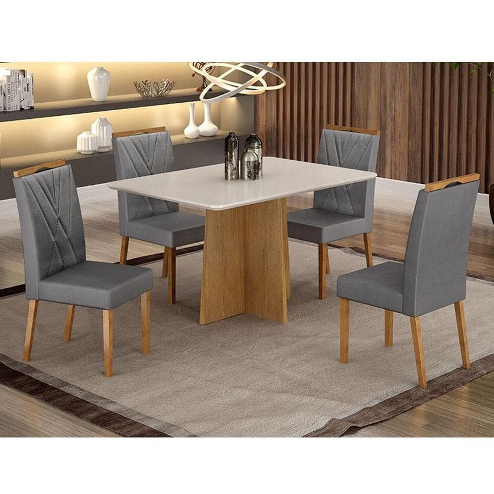 Mesa de Jantar Ambiente Jade 120x80cm Cinamomo Off White com 4 Cadeiras Lara Veludo Grafite - Valdemóveis